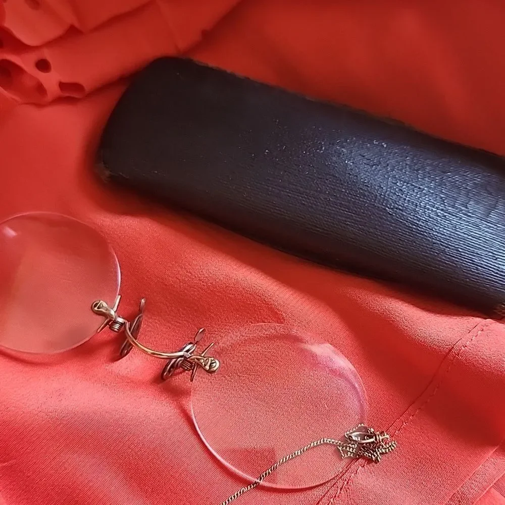 Antique Victorian Ladies Pince~nez Spectacles With Gold Tone Hair Pin & Chain